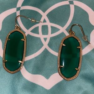 Kendra Scott drop earrings. Never worn. Gold outline with green stone.